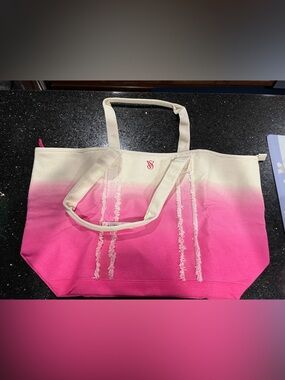 Victoria's Secret Pink Ombre Canvas Tote with Cream Handles
